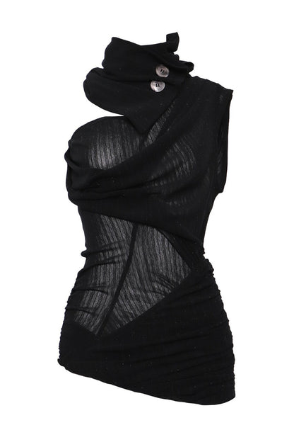 Sleeveless Deconstructed High-Neck Knit Vest