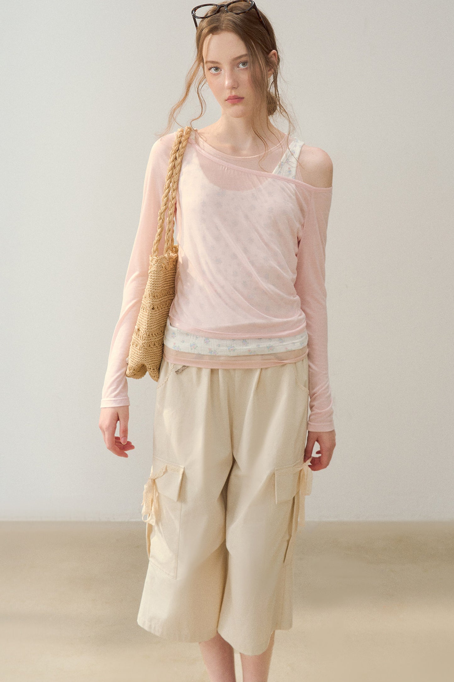 Double-Waisted Beige Cargo Pants