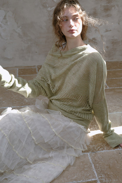 Off-Shoulder Wool Batwing Knit Top