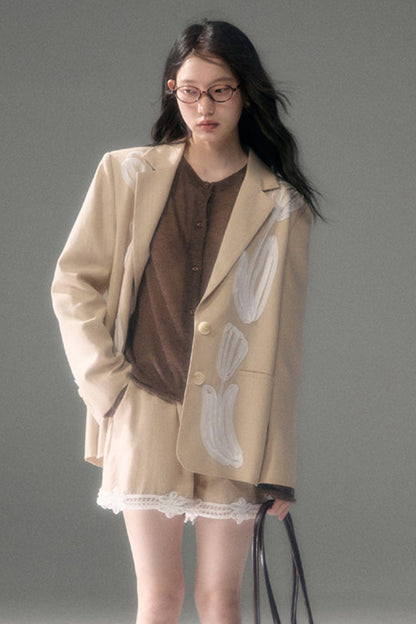 Three-Dimensional Rope Embroidery Floral Tencel Vest and Shorts Set-Up