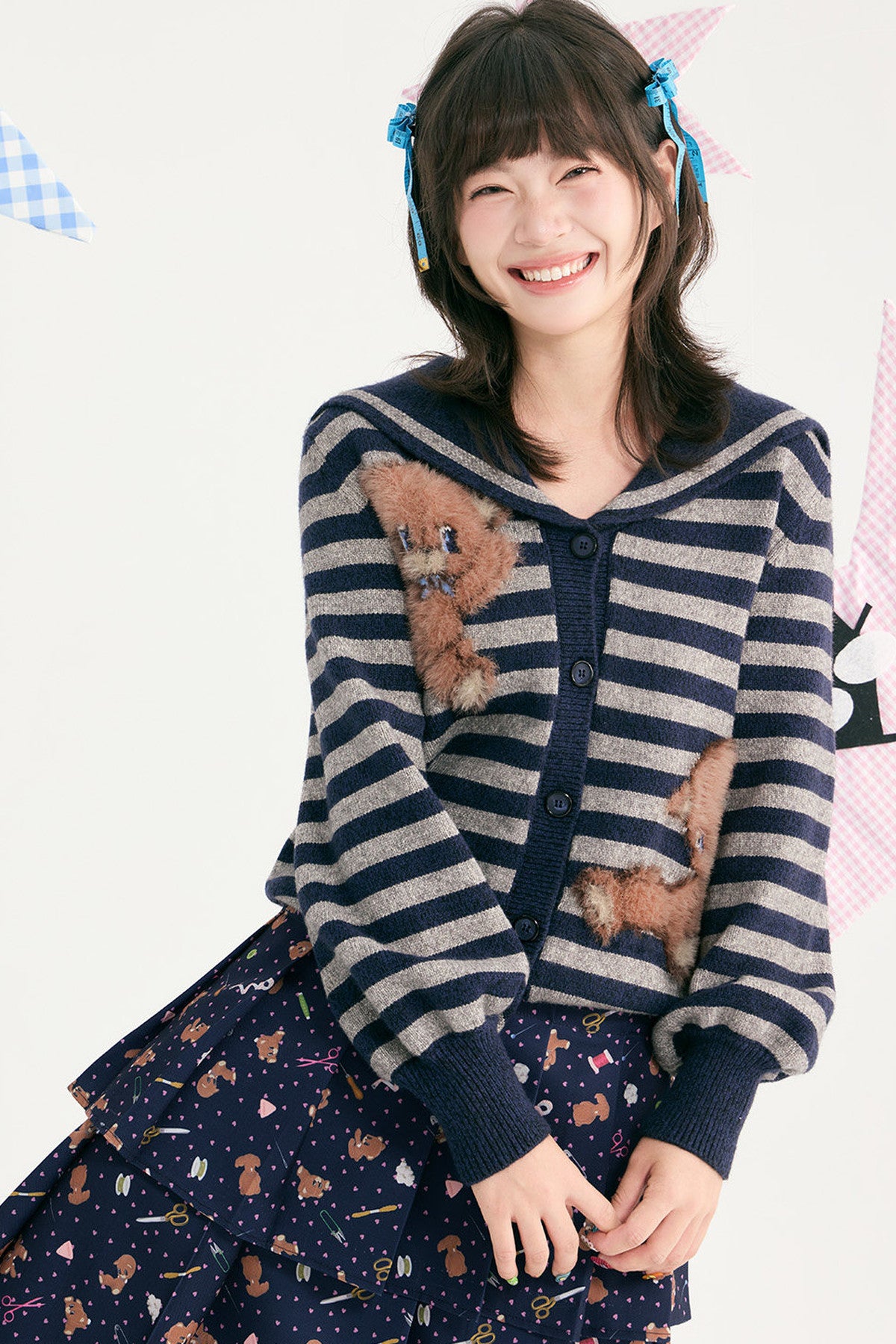Bear Sailor Collar Chunky Knit Sweater