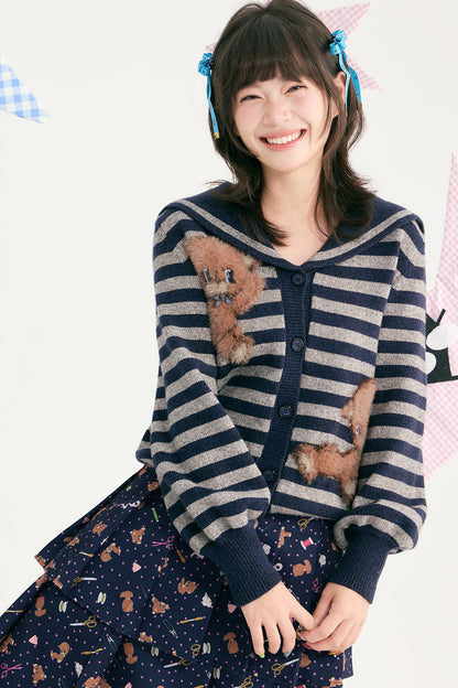 Bear Sailor Collar Chunky Knit Sweater