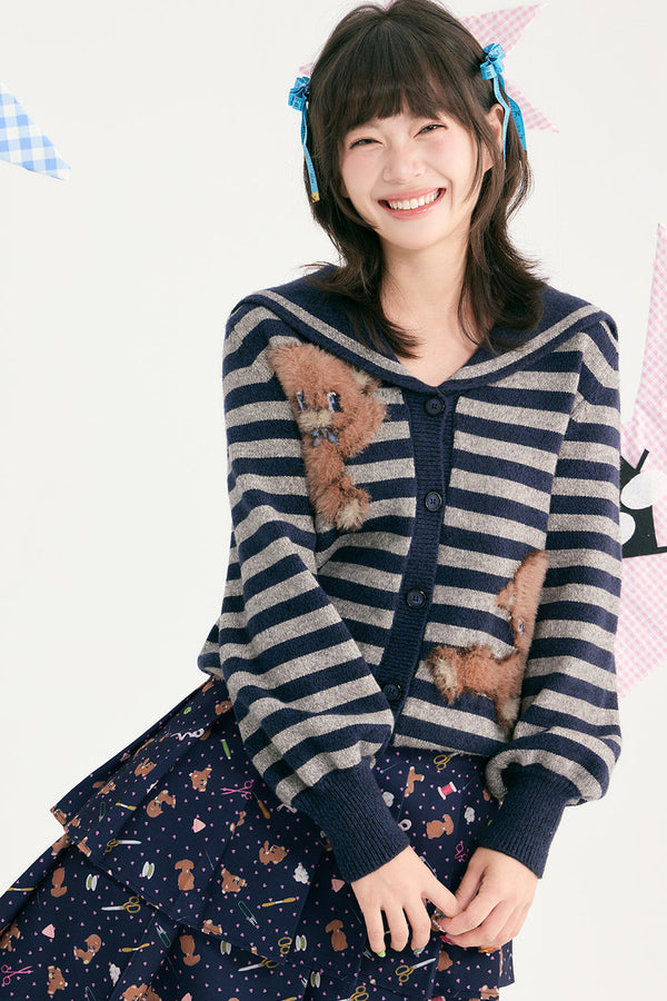Bear Sailor Collar Chunky Knit Sweater