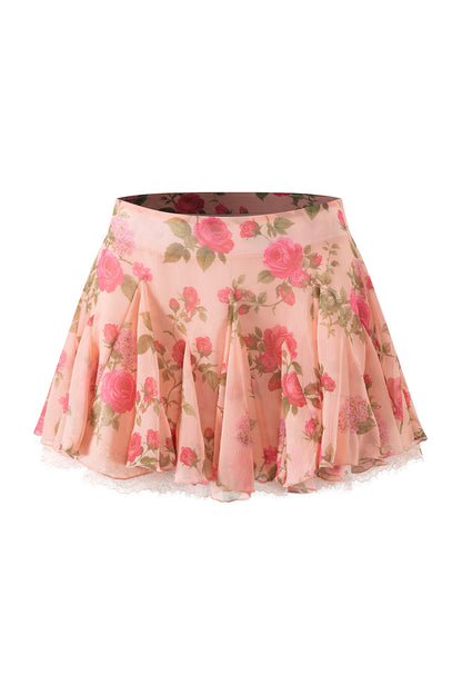 Lace Trim Wool Knit Cardigan and Chiffon Skirt