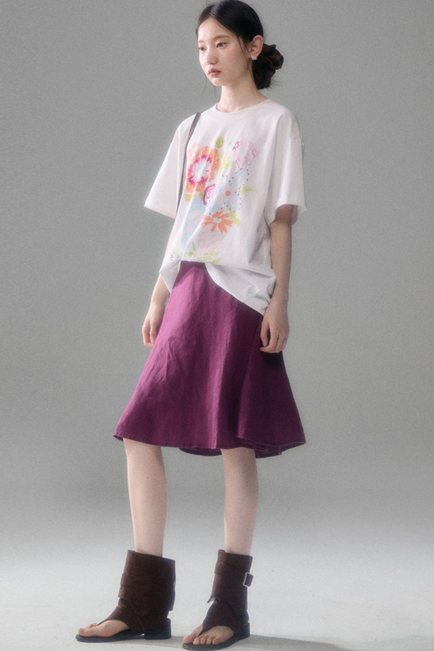 Hand-Painted Floral Bird Embroidered T-Shirt