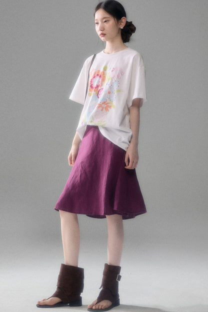 Hand-Painted Floral Bird Embroidered T-Shirt