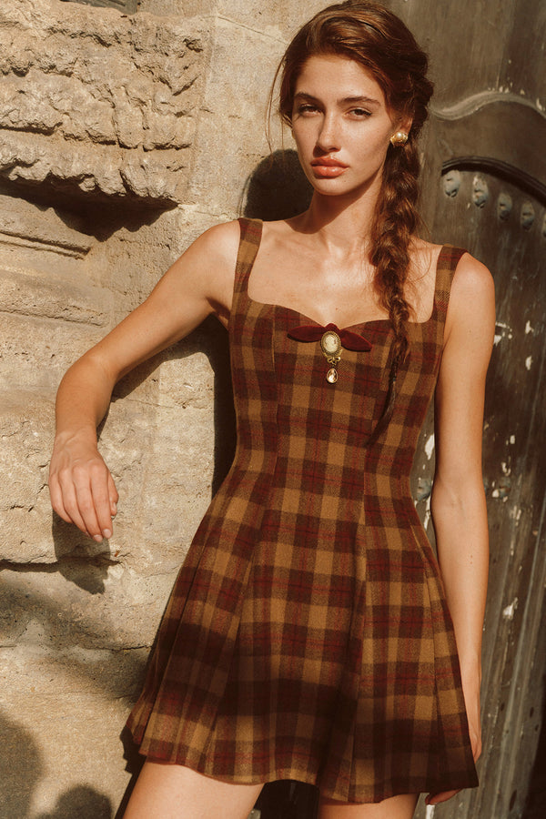 Brown Plaid Dress and Cape Set-Up