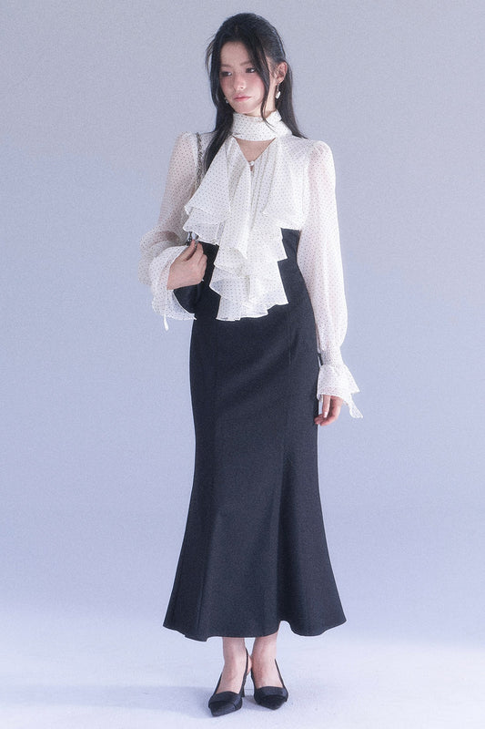 Polka High-Waisted Fishtail Dress