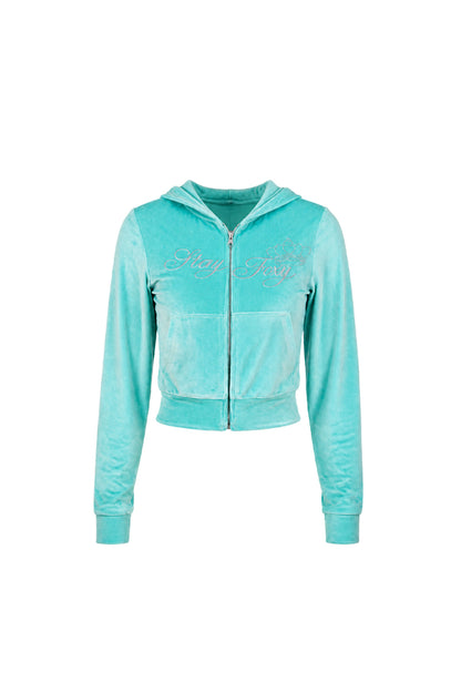 Glossy Velvet Hooded Tracksuit Set-Up