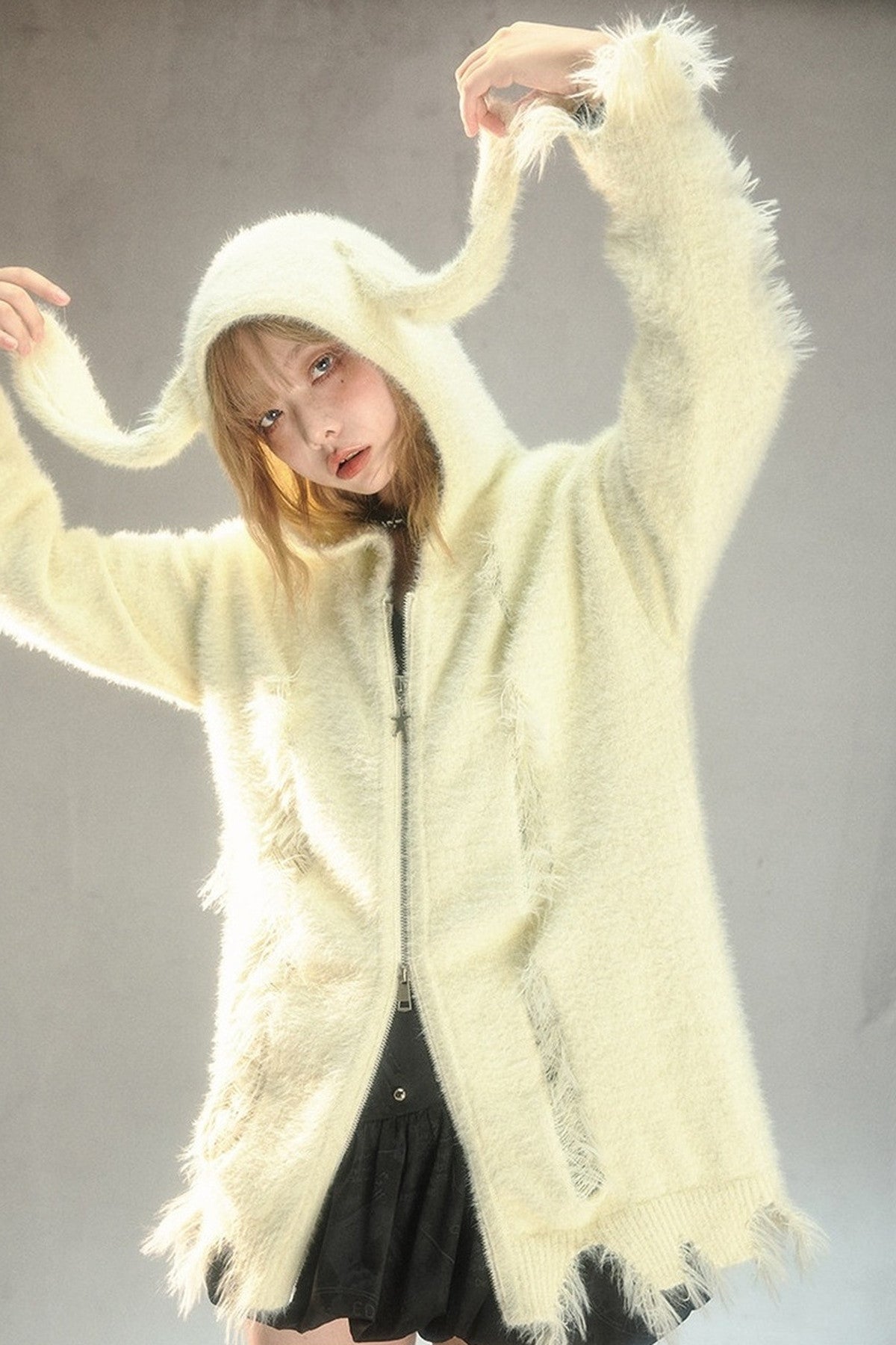Bunny Ears Hooded Knit Cardigan