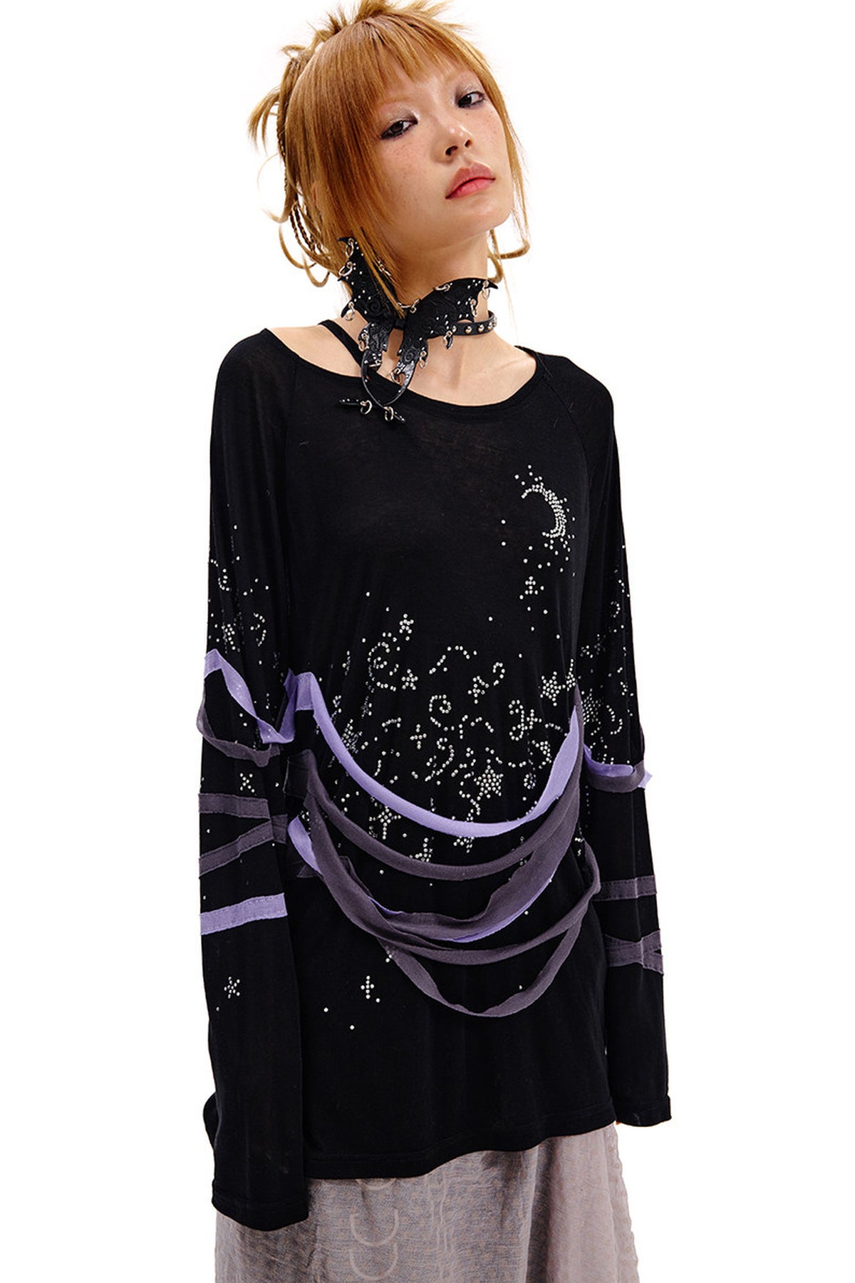 Starry Night Rhinestone Long-Sleeve T-Shirt