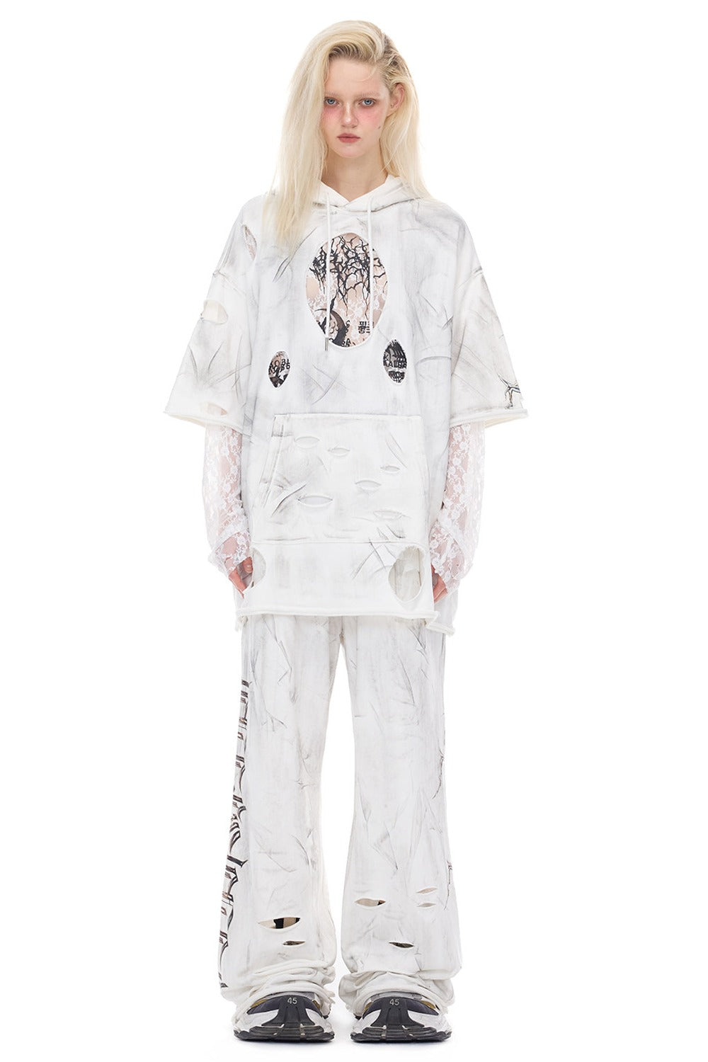 Irregular Ripped Coated Flared Sweatpants