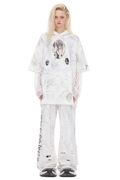 Irregular Ripped Coated Flared Sweatpants