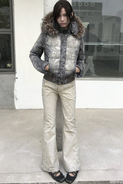 Leopard Floral Print Flared Pants