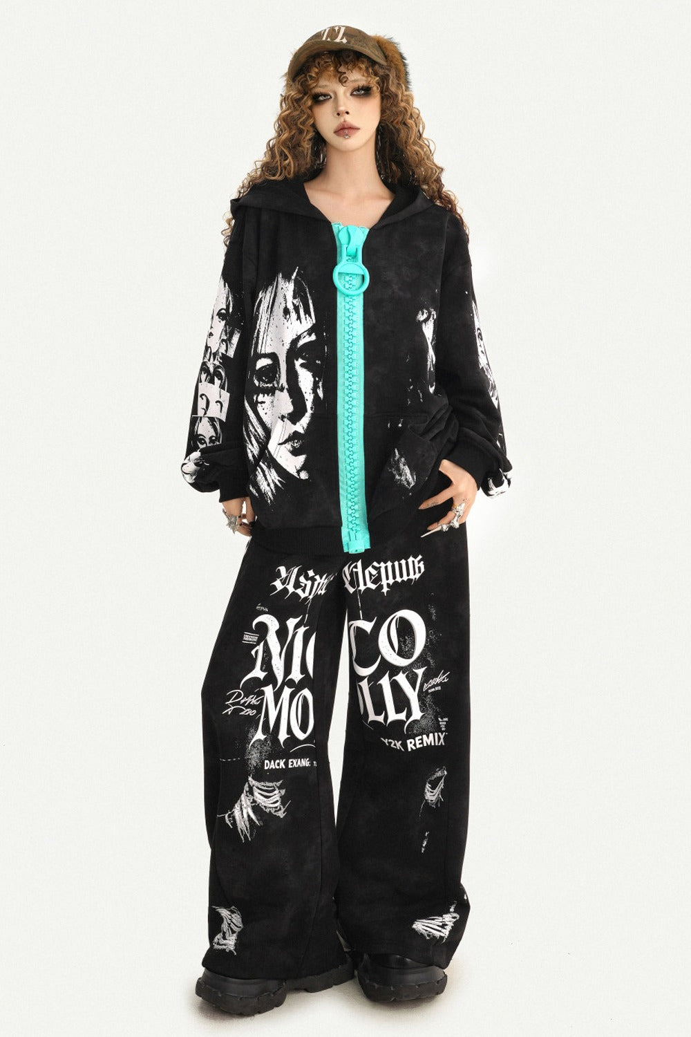 Loose Zip Hoodie Jacket and Sweatpants Set-Up