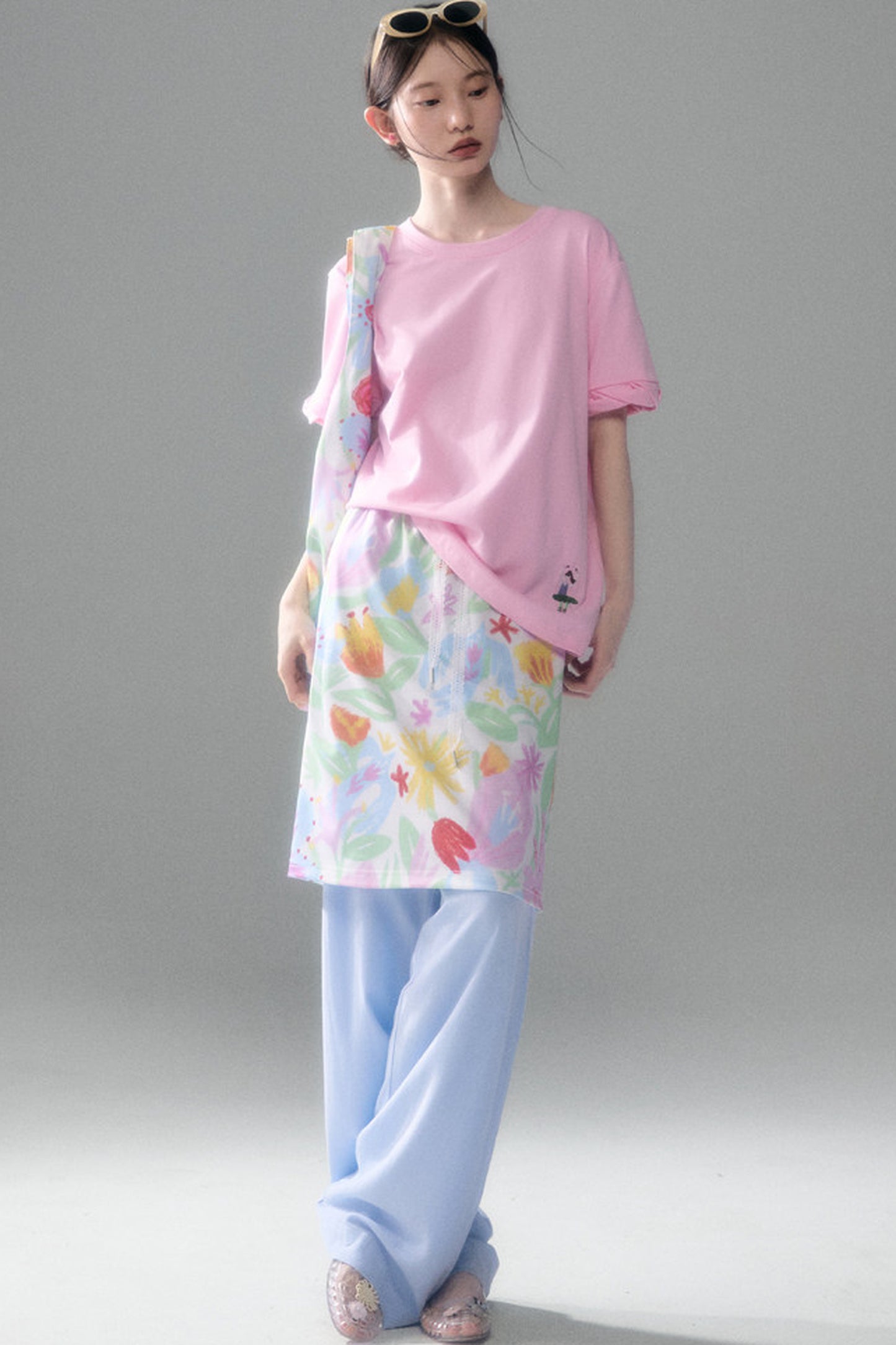 Hand-Painted Bird And Flower Print Skirt