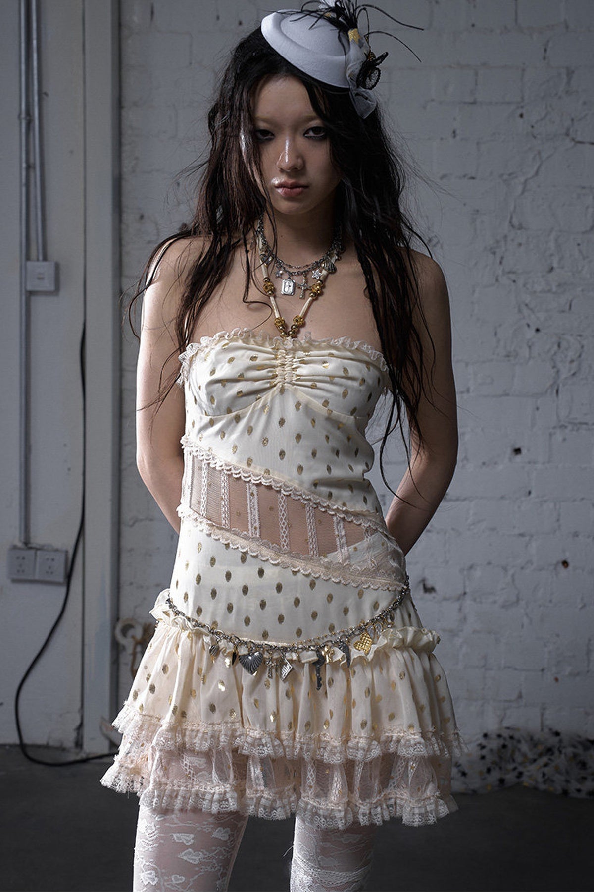 Polka Dot Gold Foil Lace Dress