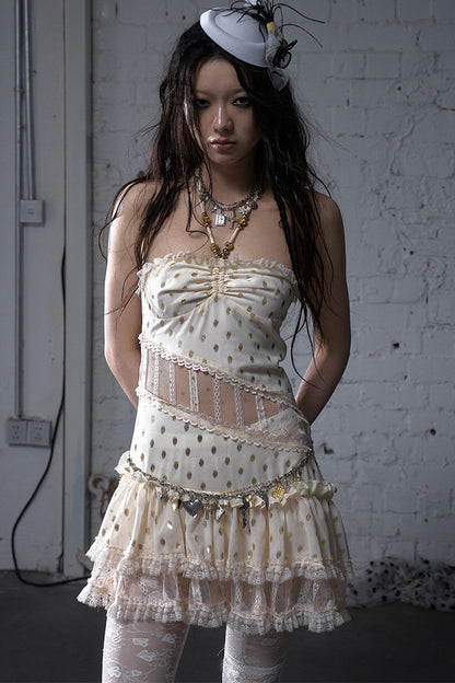 Polka Dot Gold Foil Lace Dress