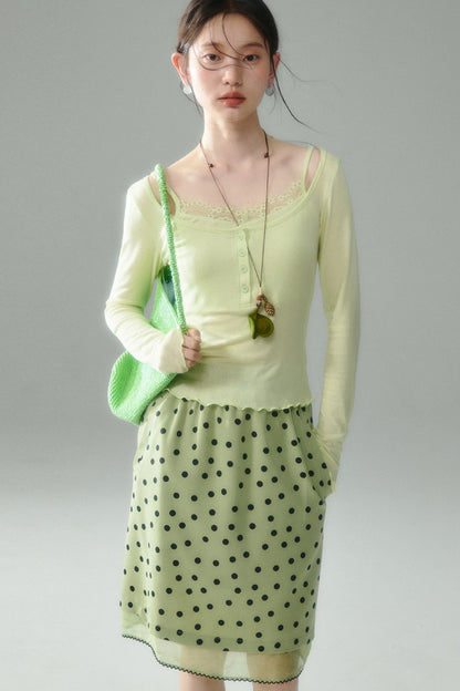Green Polka Dot Mesh Skirt
