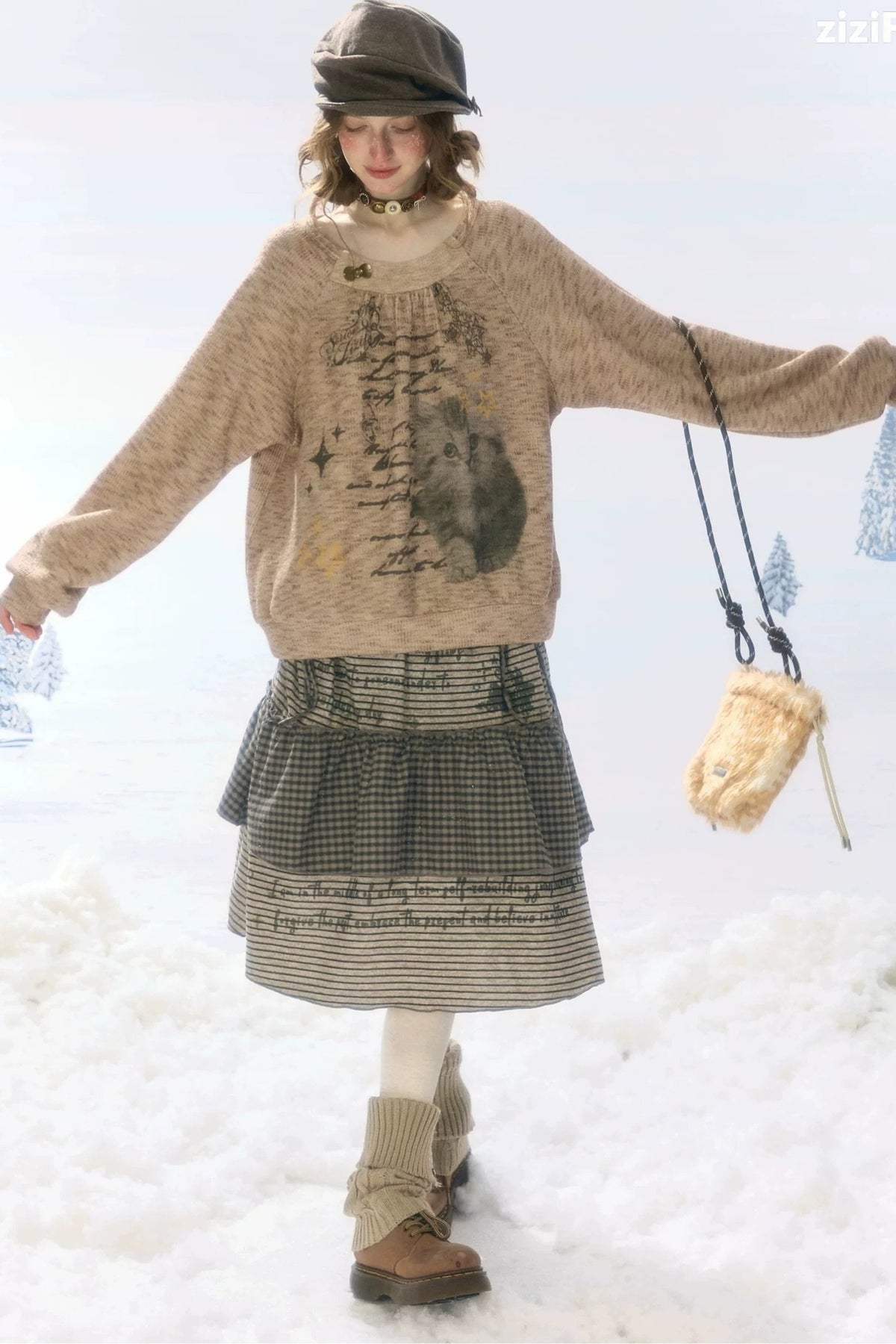 Plaid Letter Print Skirt