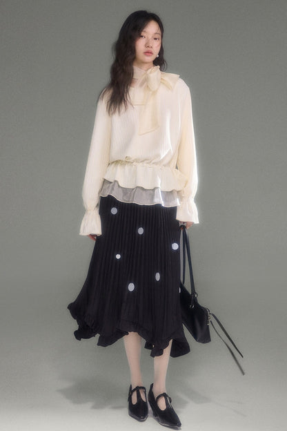Moonlight Waterfall Long-Sleeve Ribbon Top and Skirt Set-Up