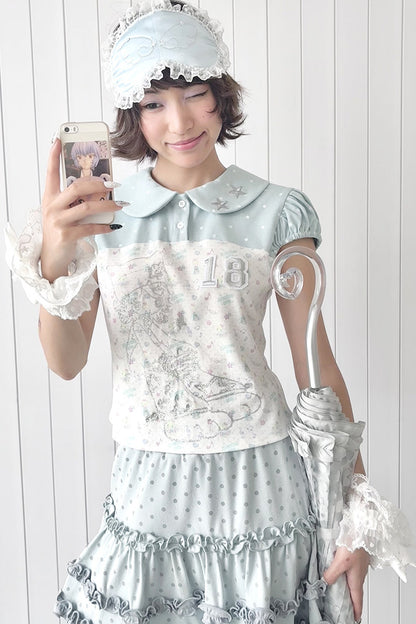 Retro Aqua Green Puff Blouse