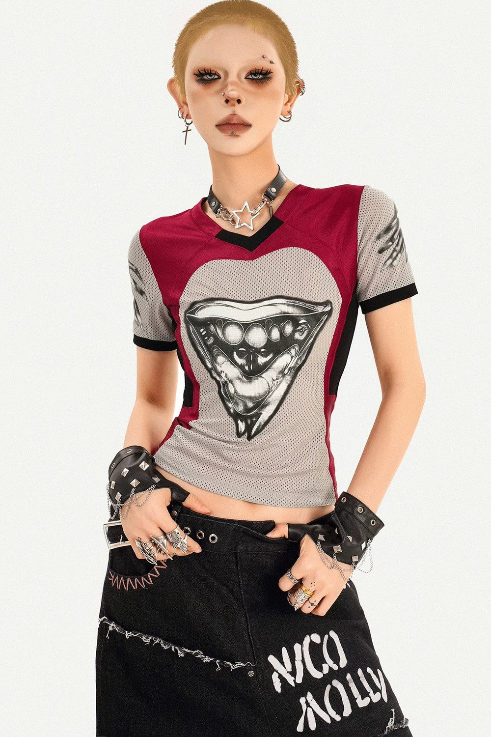 Ripped Graffiti Wide-Leg Jeans