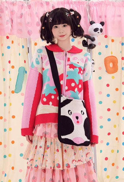 Double-Sided Knitted Panda Crossbody Bag