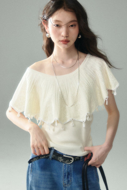 Off-Shoulder Ruffled Knit Top