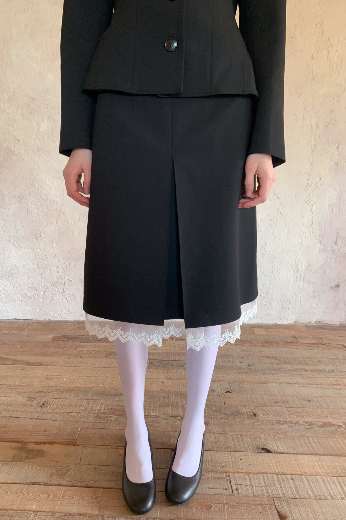 Black Lace Collar Jacket and Skirt Set-Up