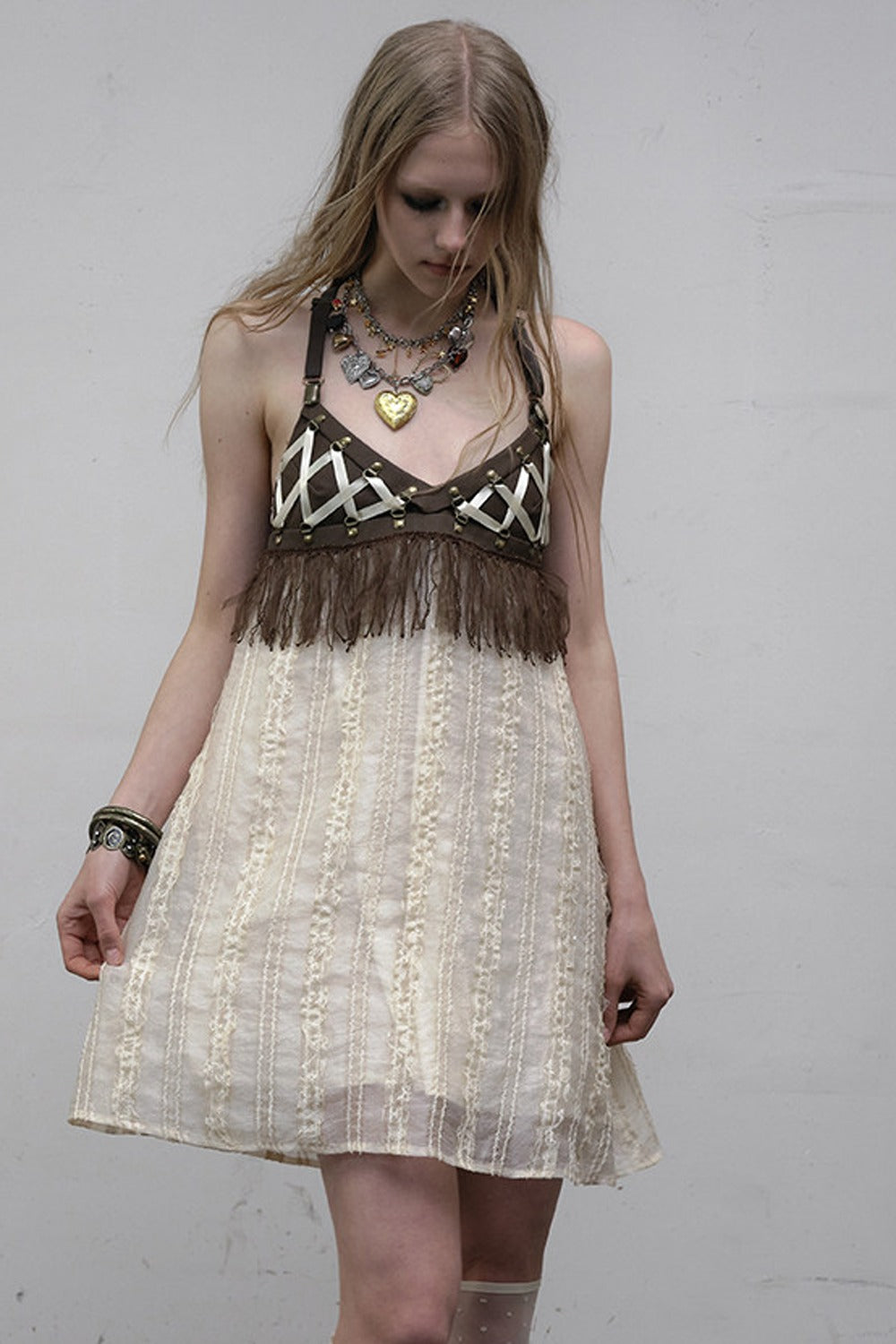 Fringe Leather Strap Camisole Dress