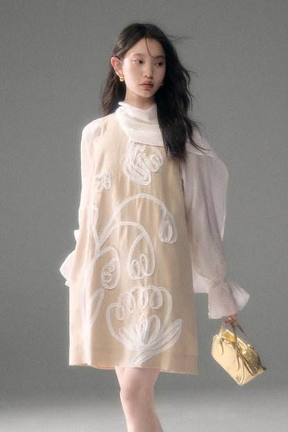 3D Floral Bird Tencel Dress
