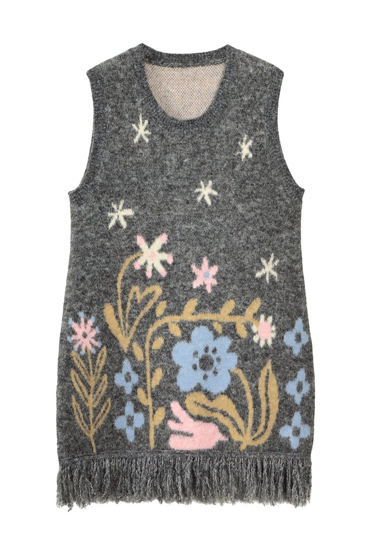 Ear-Shaped Wool-Blend Bird and Flower Jacquard Dress Set-Up
