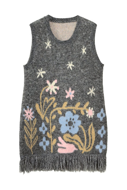 Ear-Shaped Wool-Blend Bird and Flower Jacquard Dress Set-Up