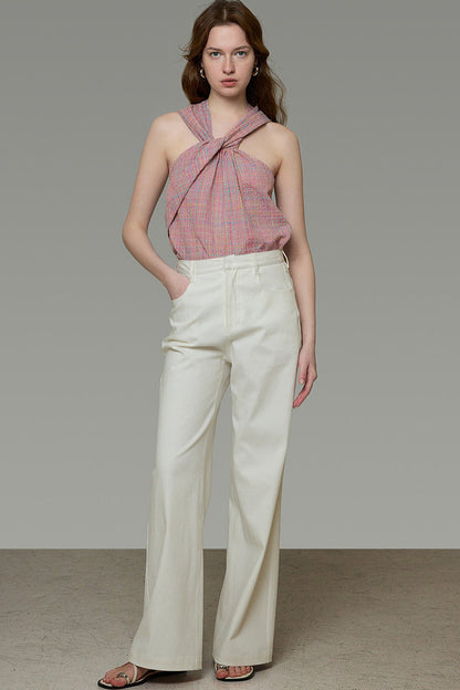 Plaid French Knot Top