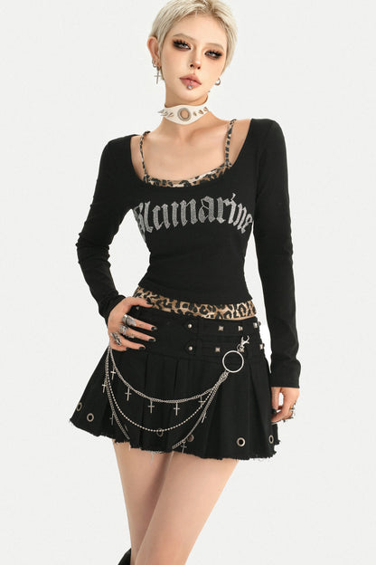 Leopard Layered-Look Letter Print Top