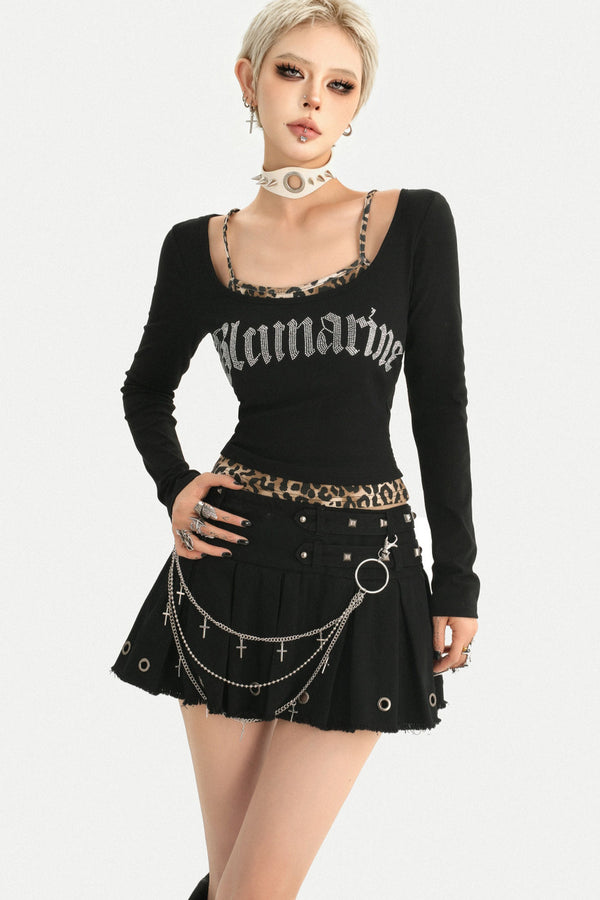 Leopard Layered-Look Letter Print Top