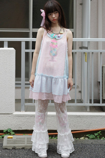 Pink Blue Patchwork Rhinestone Mesh Cami Dress