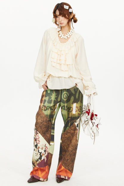 Patchwork Print Scimitar Pants