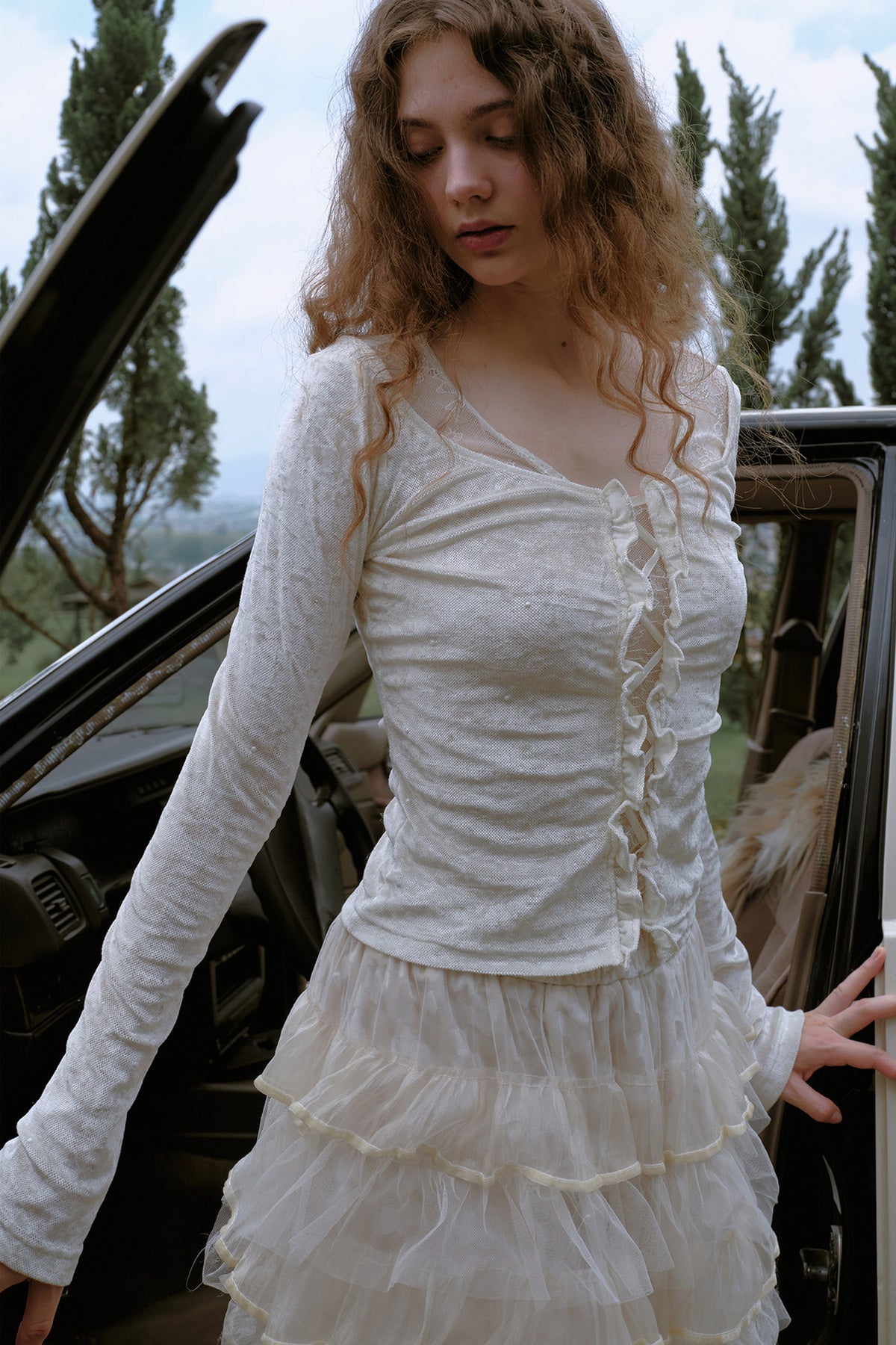 Beaded Lace Cut-Out Top