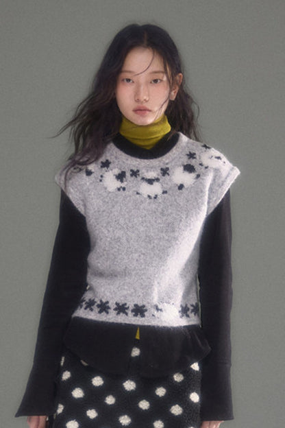 Sheep Jacquard Knitted Sweater Vest