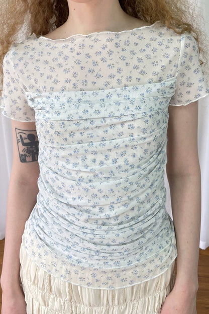 Light Blue Floral Mesh Top