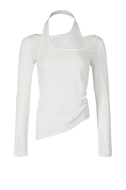Layered-Look Spliced Halter Long-Sleeve T-Shirt