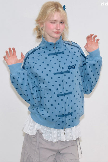 Polka Dot Zip Up Hoodie Jacket