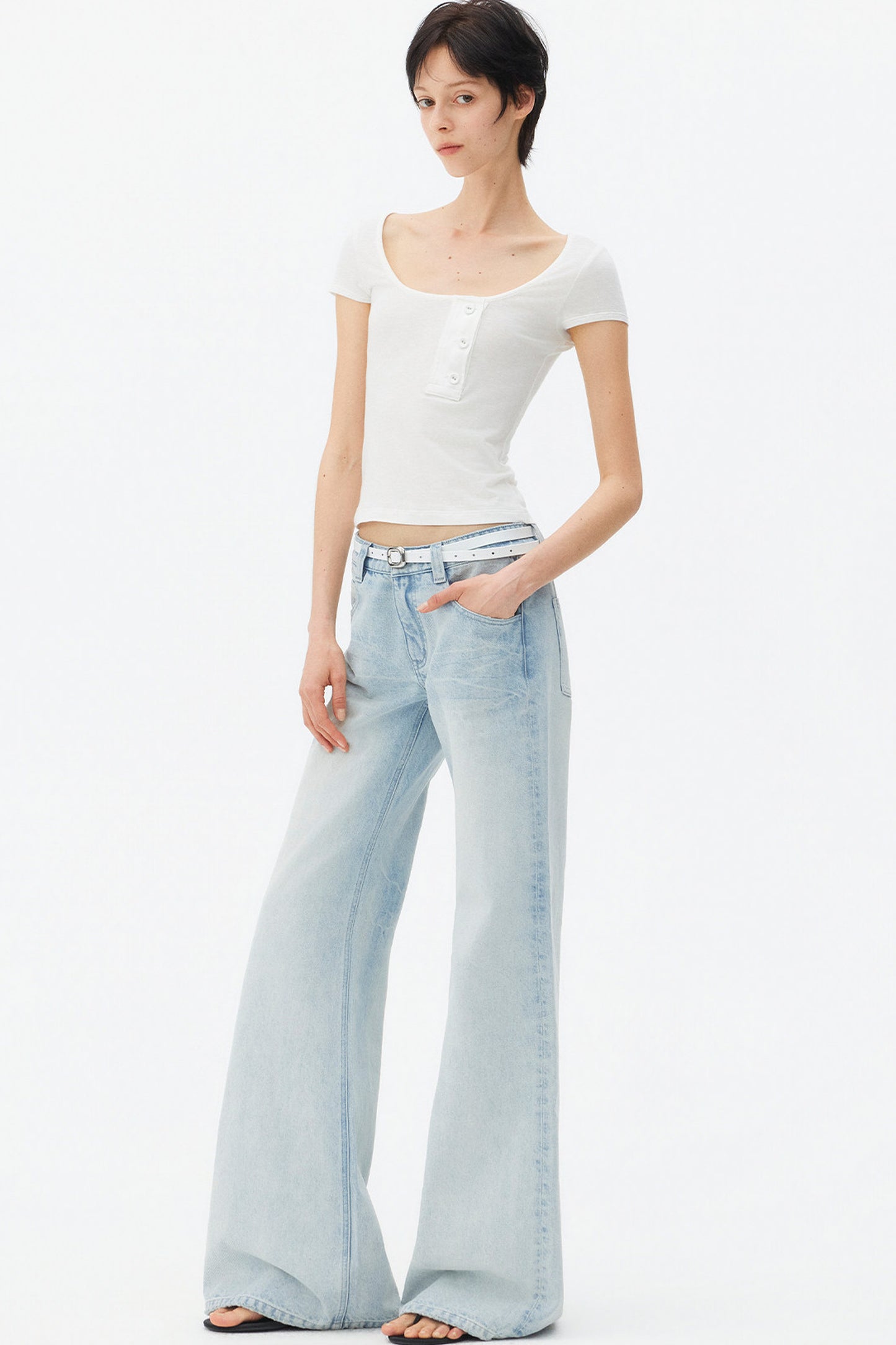 Light Blue Wide-Leg Denim Pants