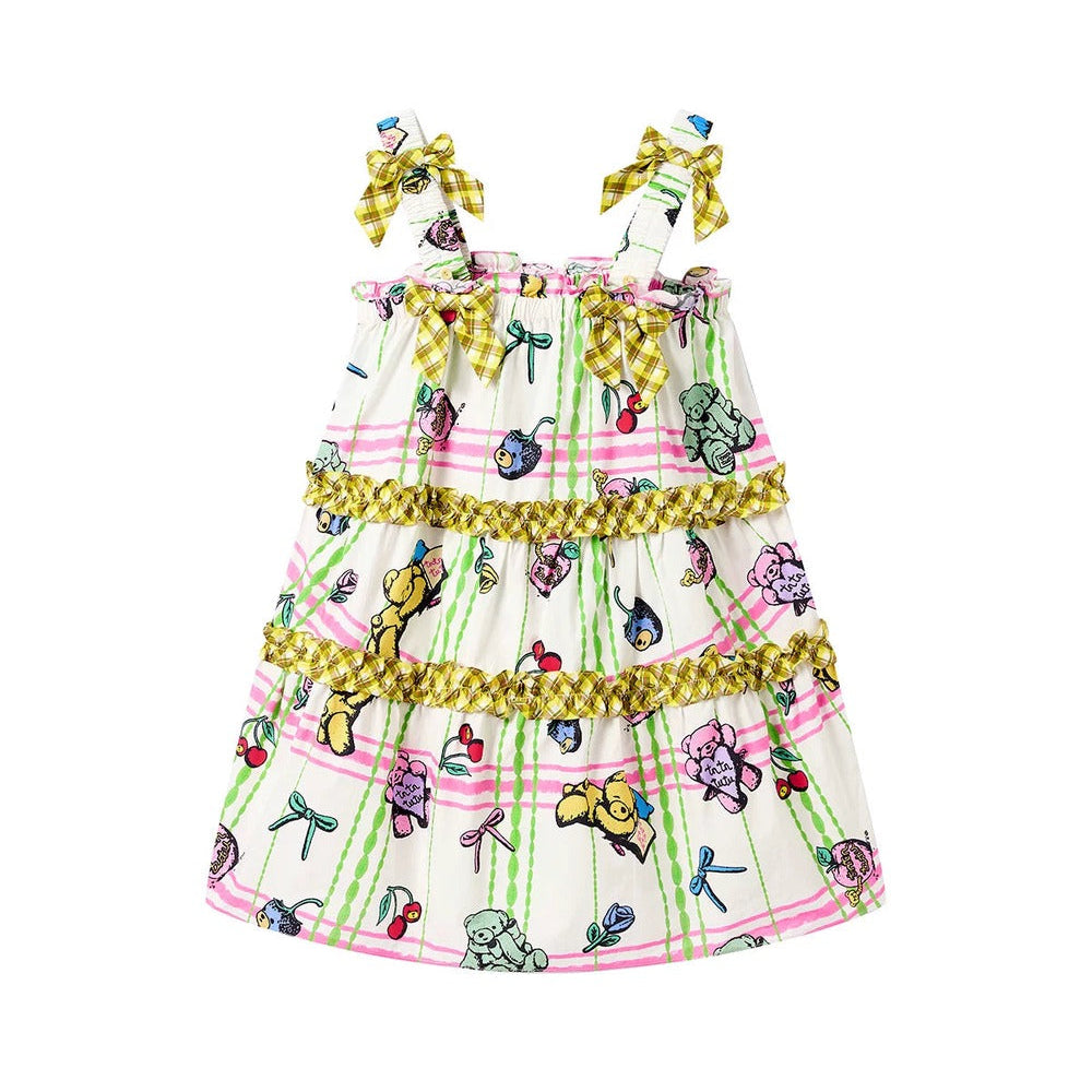 Robe salopette à carreaux avec ours