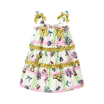 Robe salopette à carreaux avec ours