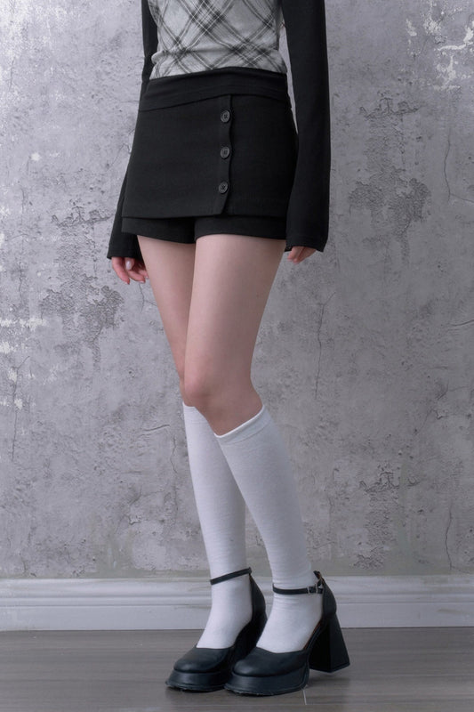 Brushed Button A-Line Skirt