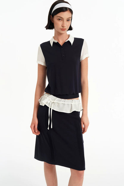 Contrast Patchwork Polo Top Set-Up