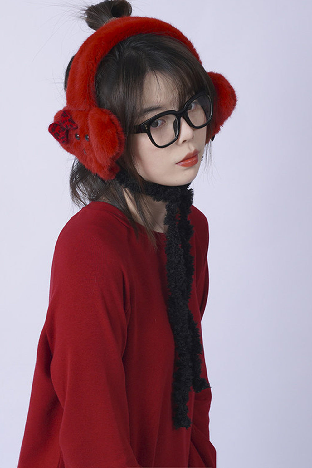 Red Plush Puppy Earmuff Scarf